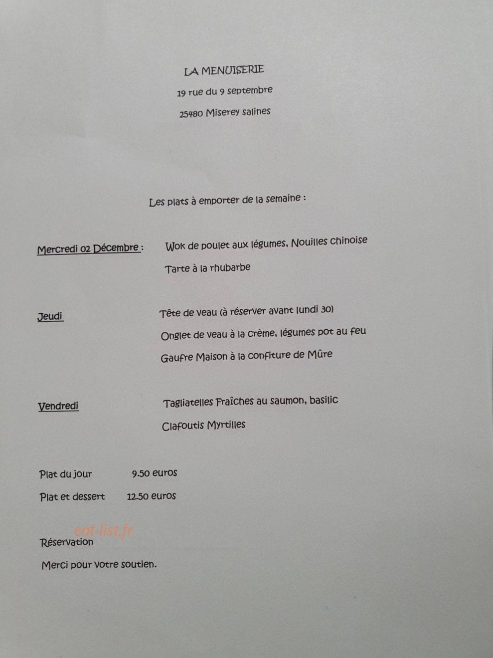La Menuiserie — carte page 1