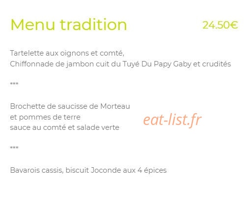 Carte et menu de Au Coeur des Faims à Les Fins — Menu tradition