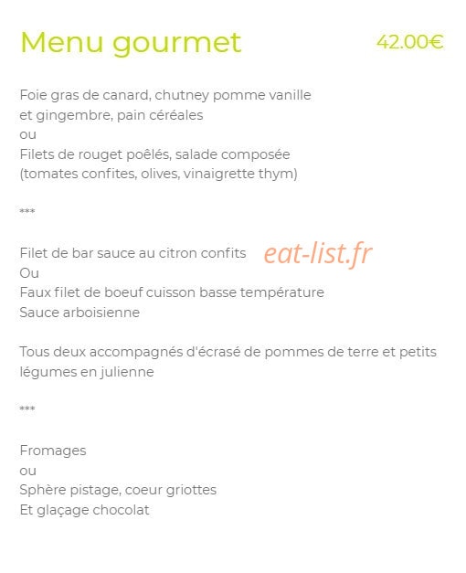 Carte et menu de Au Coeur des Faims à Les Fins — Menu gourmet