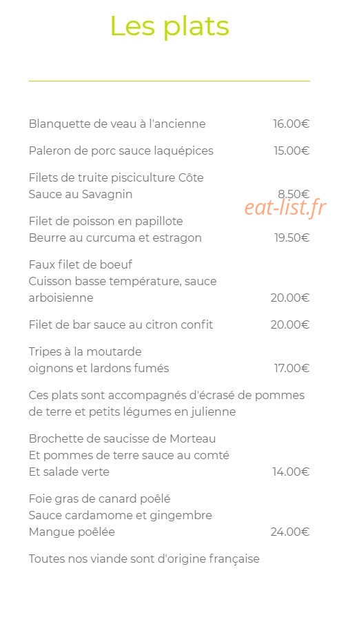 Carte et menu de Au Coeur des Faims à Les Fins — Les plats