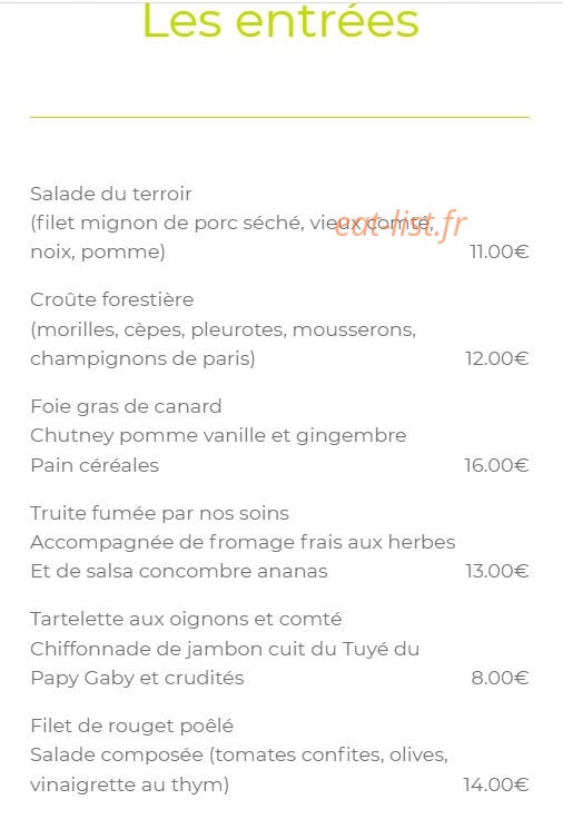 Carte et menu de Au Coeur des Faims à Les Fins — Les entrées