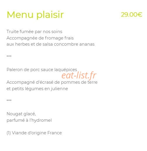 Carte et menu de Au Coeur des Faims à Les Fins — Menu plaisir
