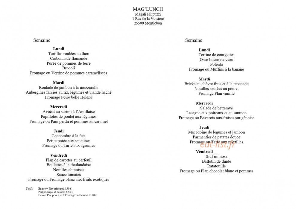 Mag'Lunch — carte page 1