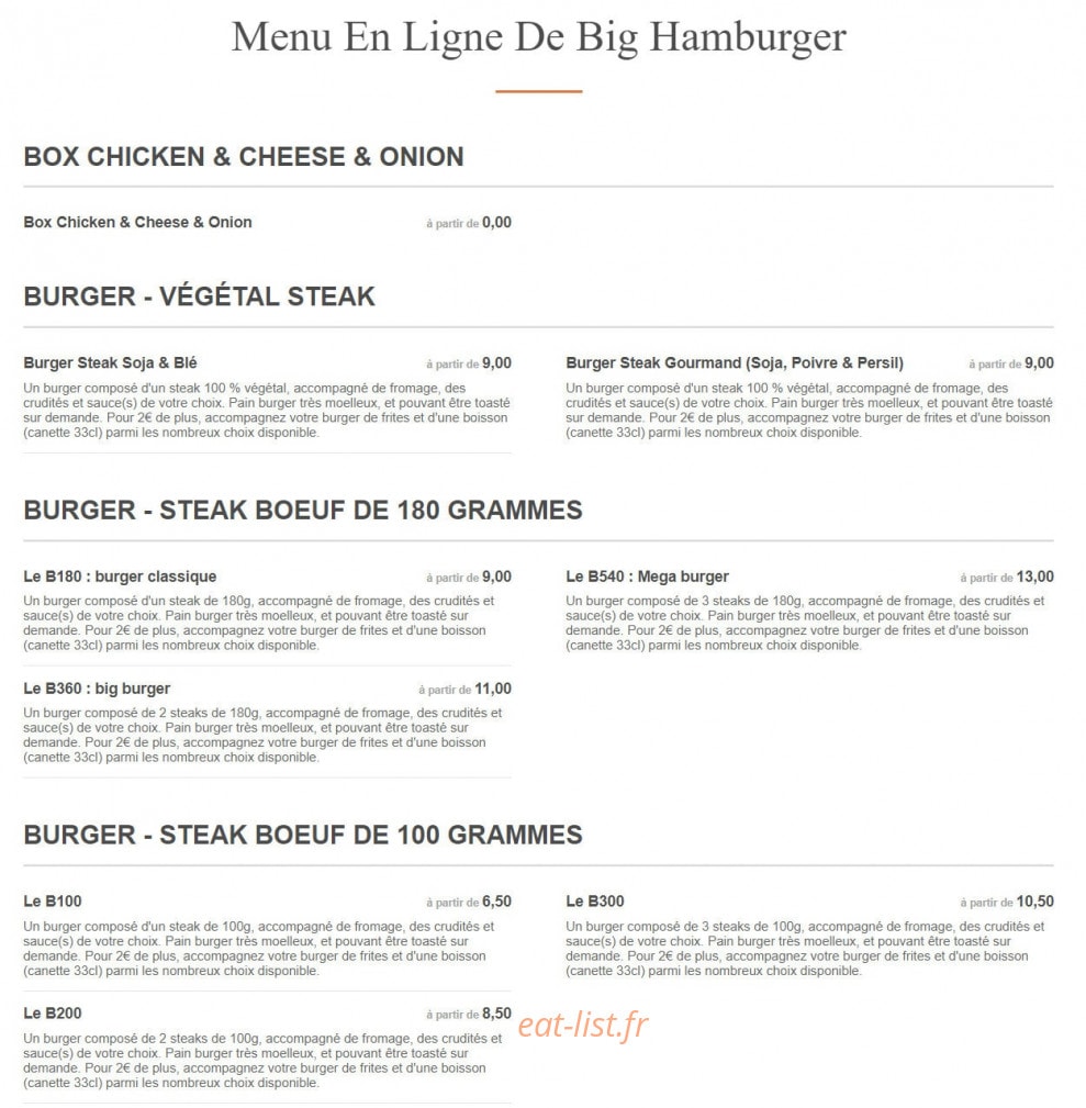 Big Hamburger — carte page 1