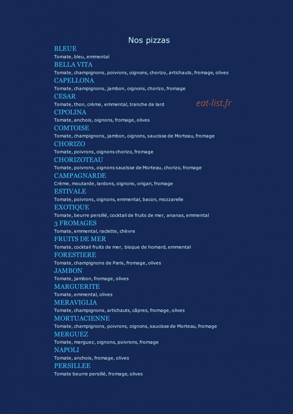 Pizzas Thierry — carte page 1