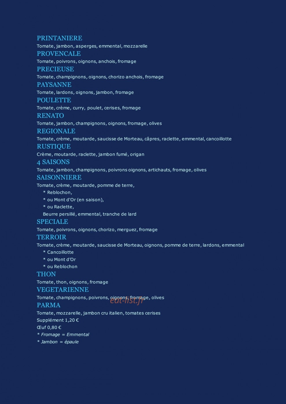Pizzas Thierry — carte page 2