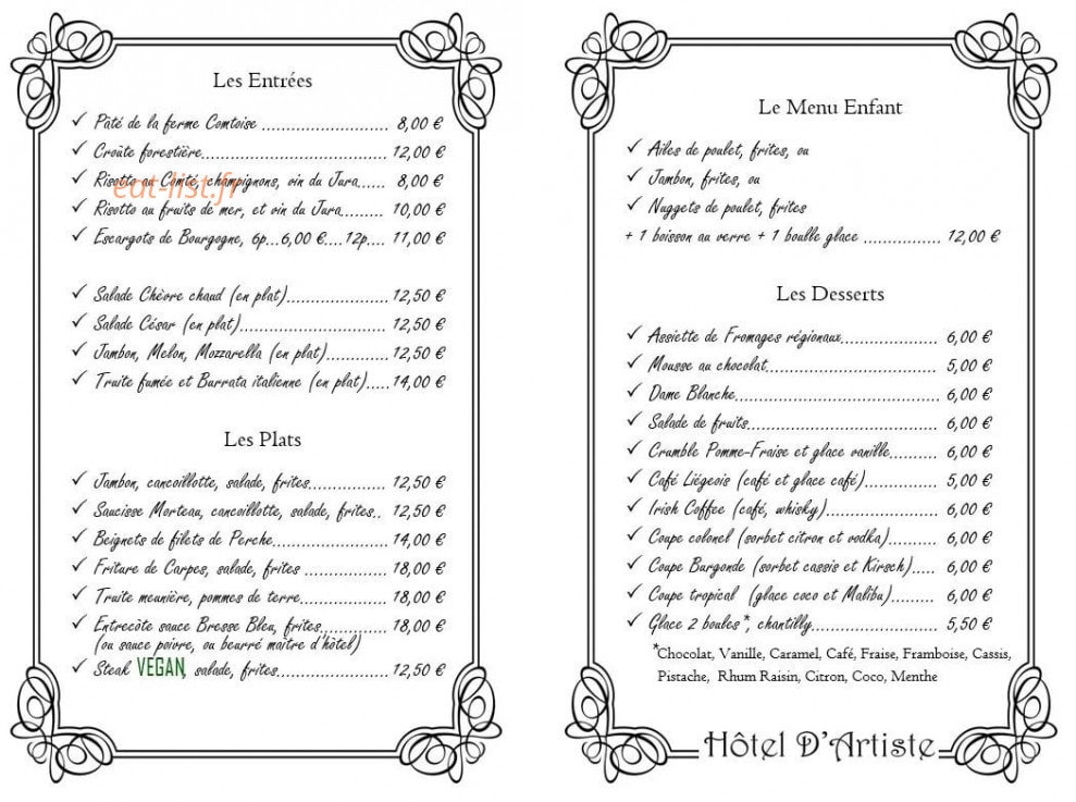 Hôtel D’Artiste — carte page 1