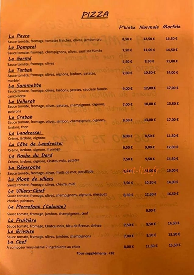 Pizza & burger — carte page 1