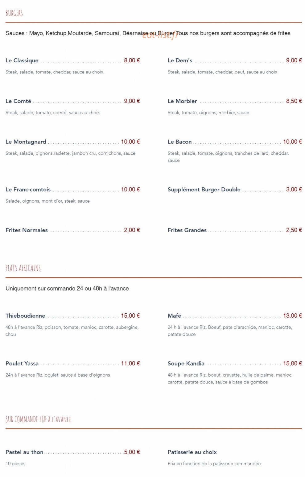 Dem's pizz' burger — carte page 3