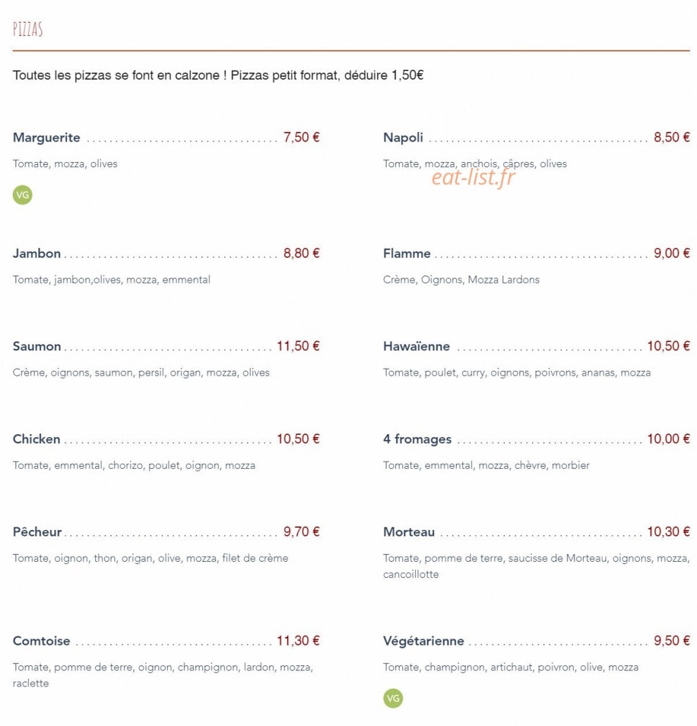 Dem's pizz' burger — carte page 1
