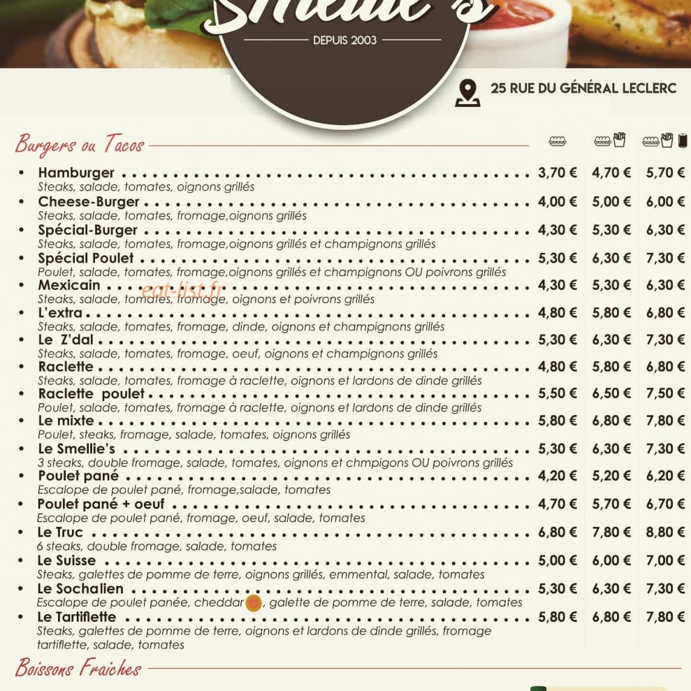Smellie's — carte page 1