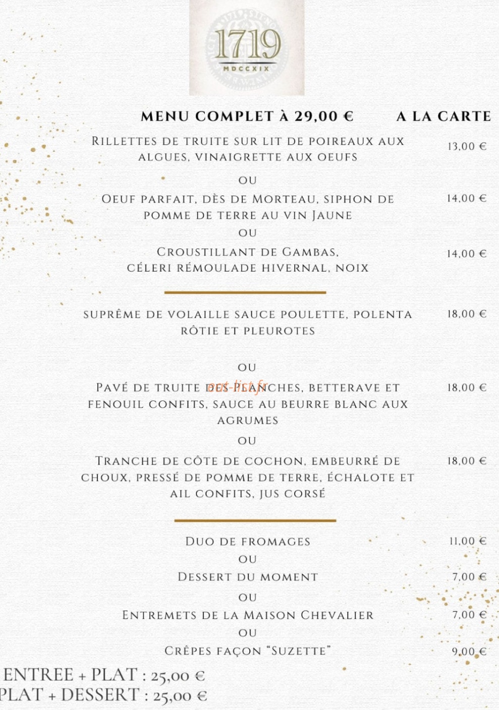 Brasserie 1719 — carte page 1