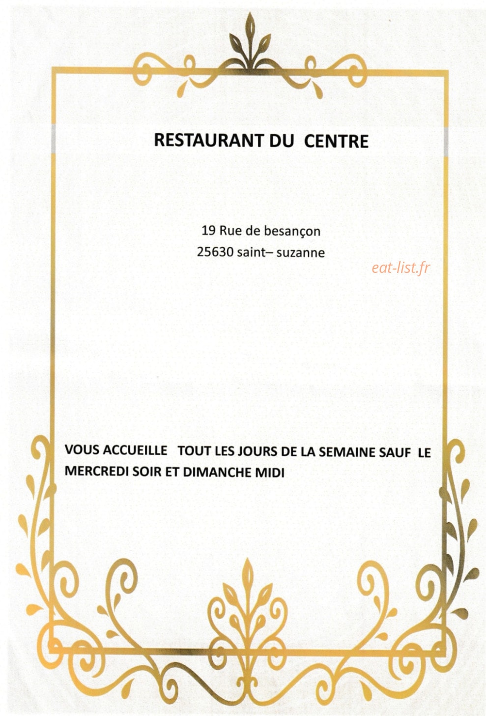 Restaurant du centre — carte page 1
