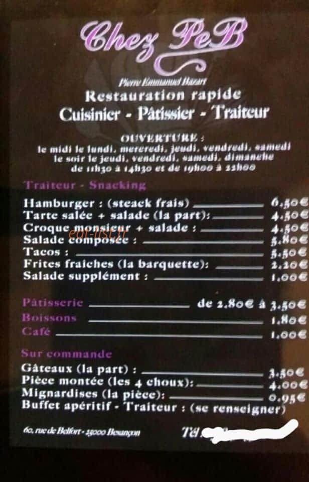 Chez Peb — carte page 1
