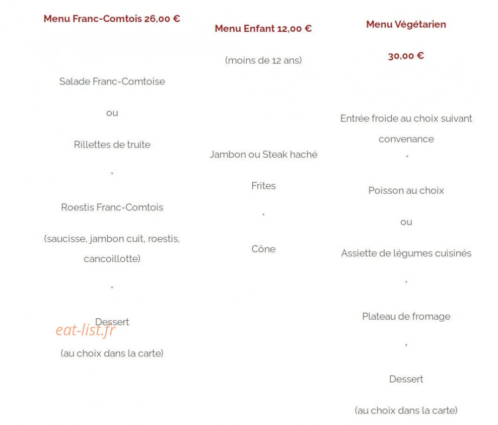 Carte et menu de Auberge Les Granges du Liège à Merey Sous Montrond — Les menus suite