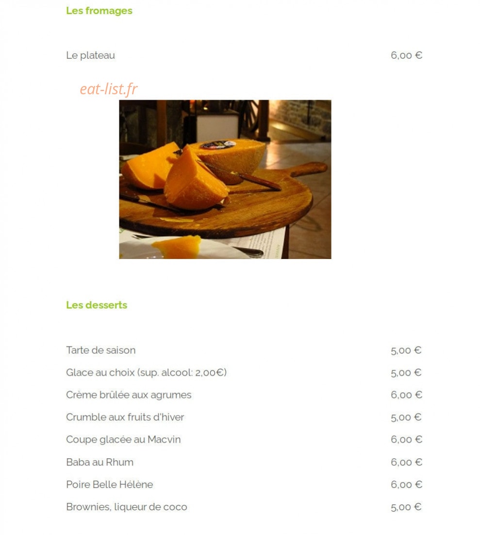 Carte et menu de Auberge Les Granges du Liège à Merey Sous Montrond — Les fromages et desserts