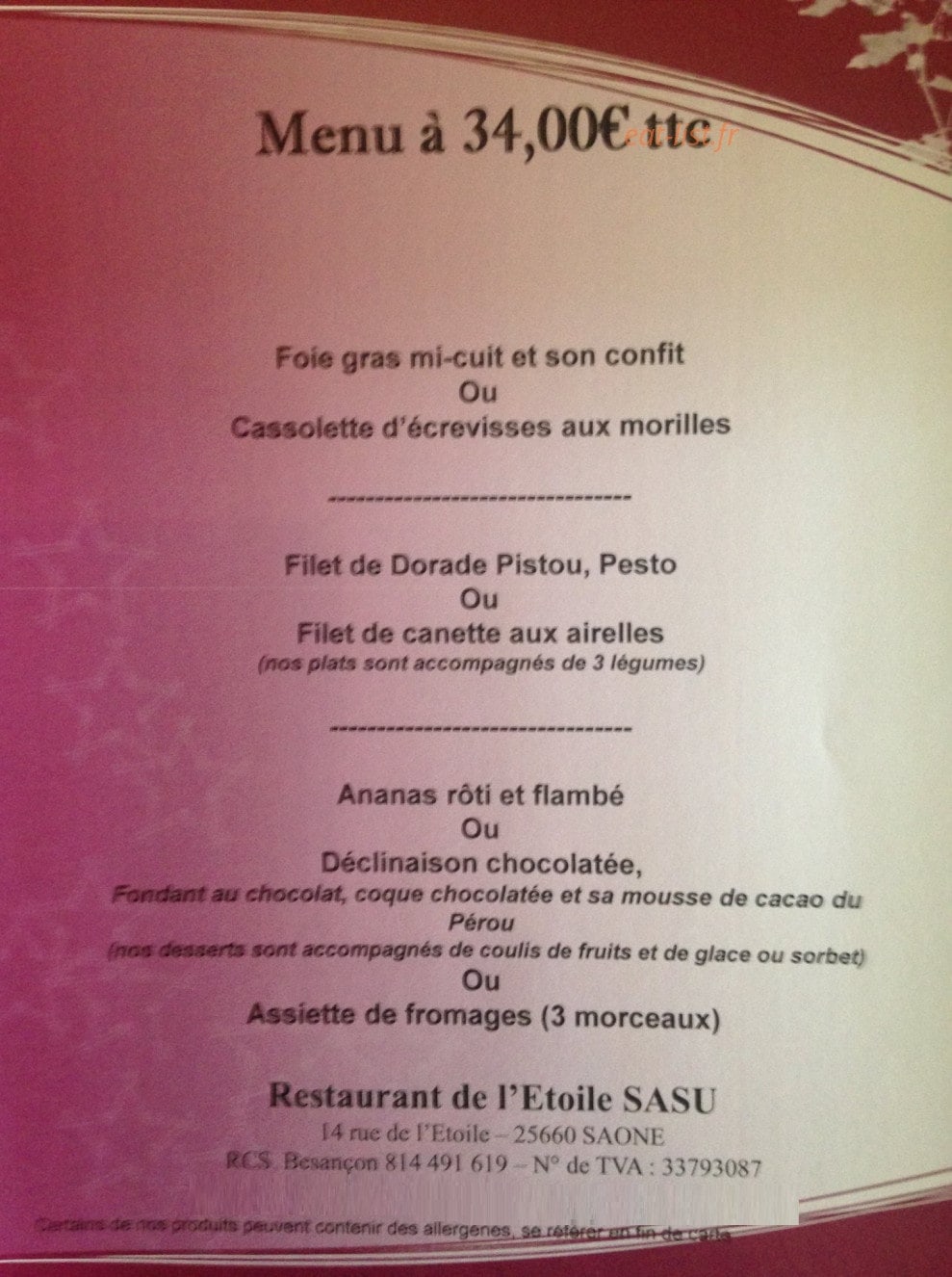 Restaurant de l'étoile — carte page 2