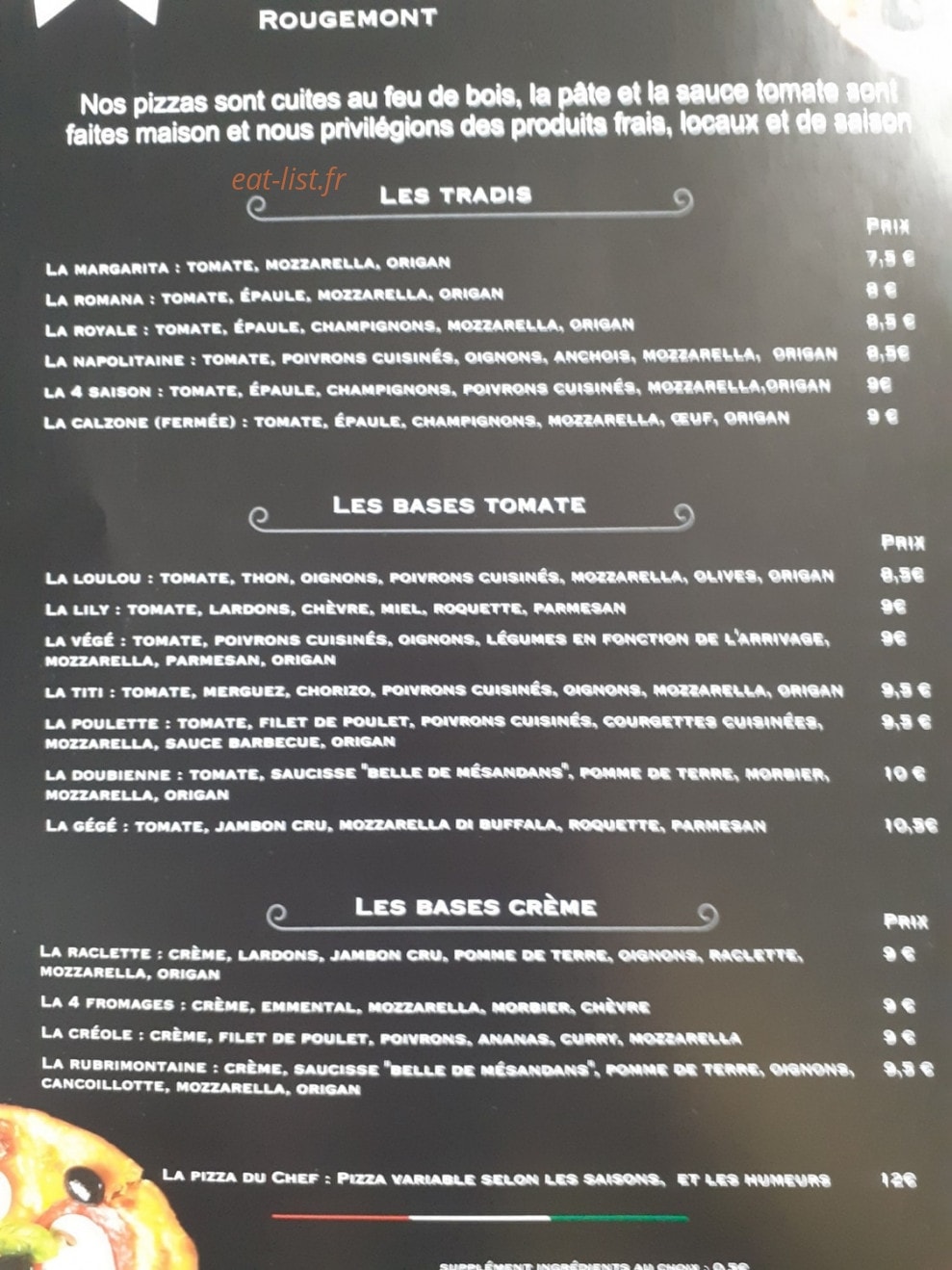 Place à la pizza — carte page 1