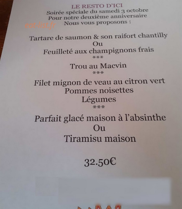 Le Resto d'ici — carte page 1