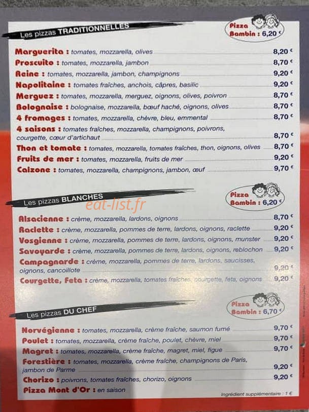 L'instant pizza — carte page 1