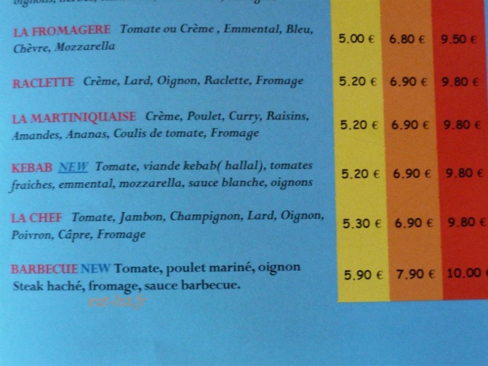 La Caverne aux pizzas — carte page 4