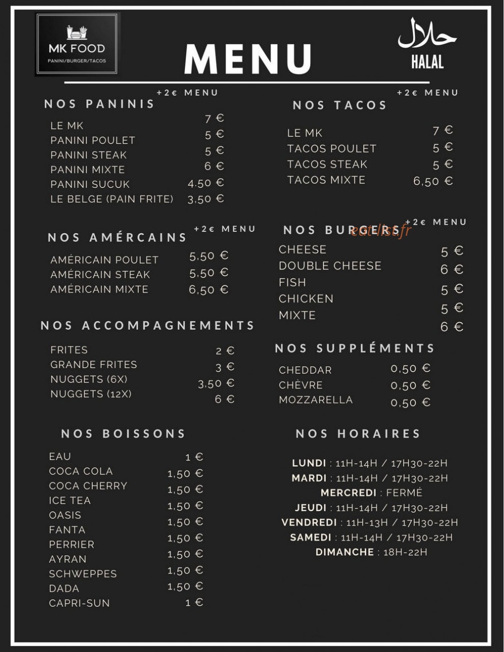 MK Food — carte page 1