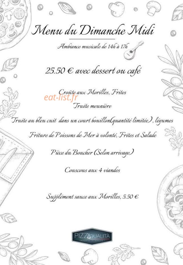 Carte et menu de Pizza Qualita à Valentigney — Menu du dimanche midi