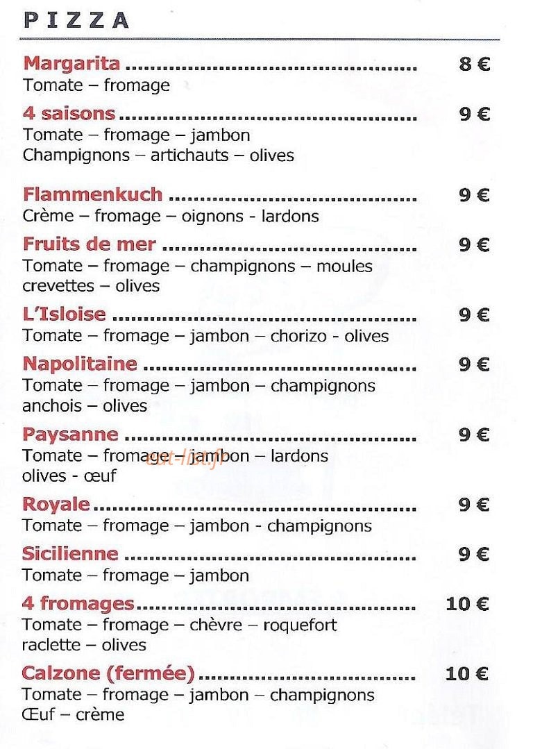 Pizza Relax — carte page 1