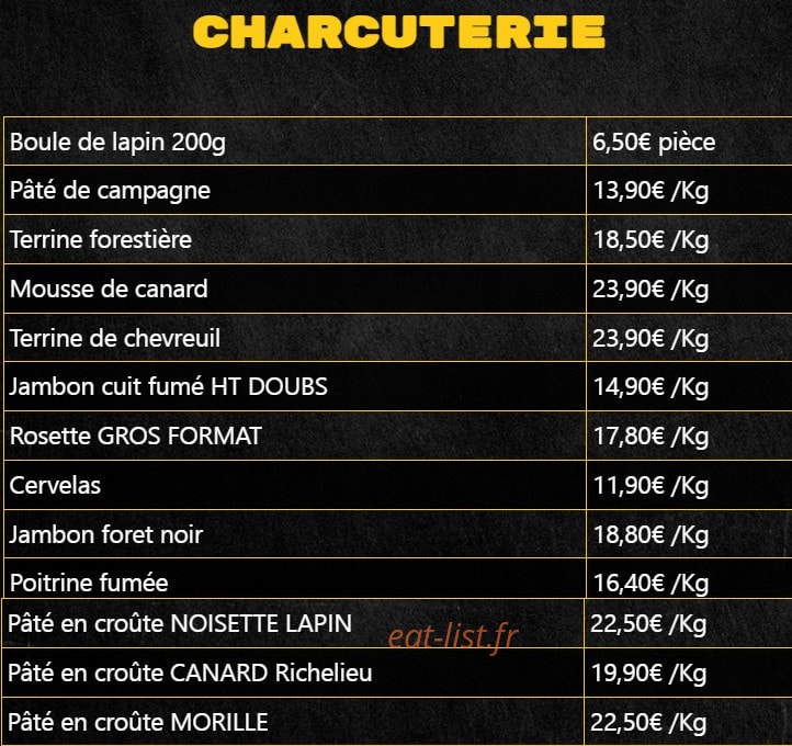 Carte et menu de La rosticceria à Bonnay — Les charcuterie