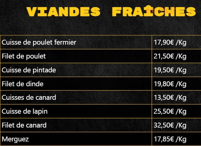 Carte et menu de La rosticceria à Bonnay — Les viandes fraiche