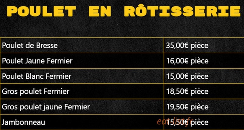 Carte et menu de La rosticceria à Bonnay — les Poulet en rôtisserie