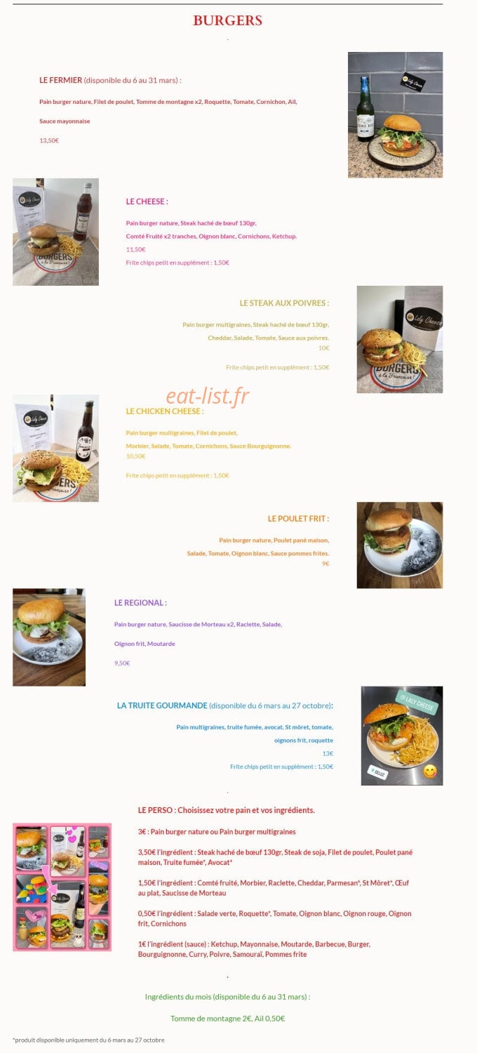Laly Cheese — carte page 1