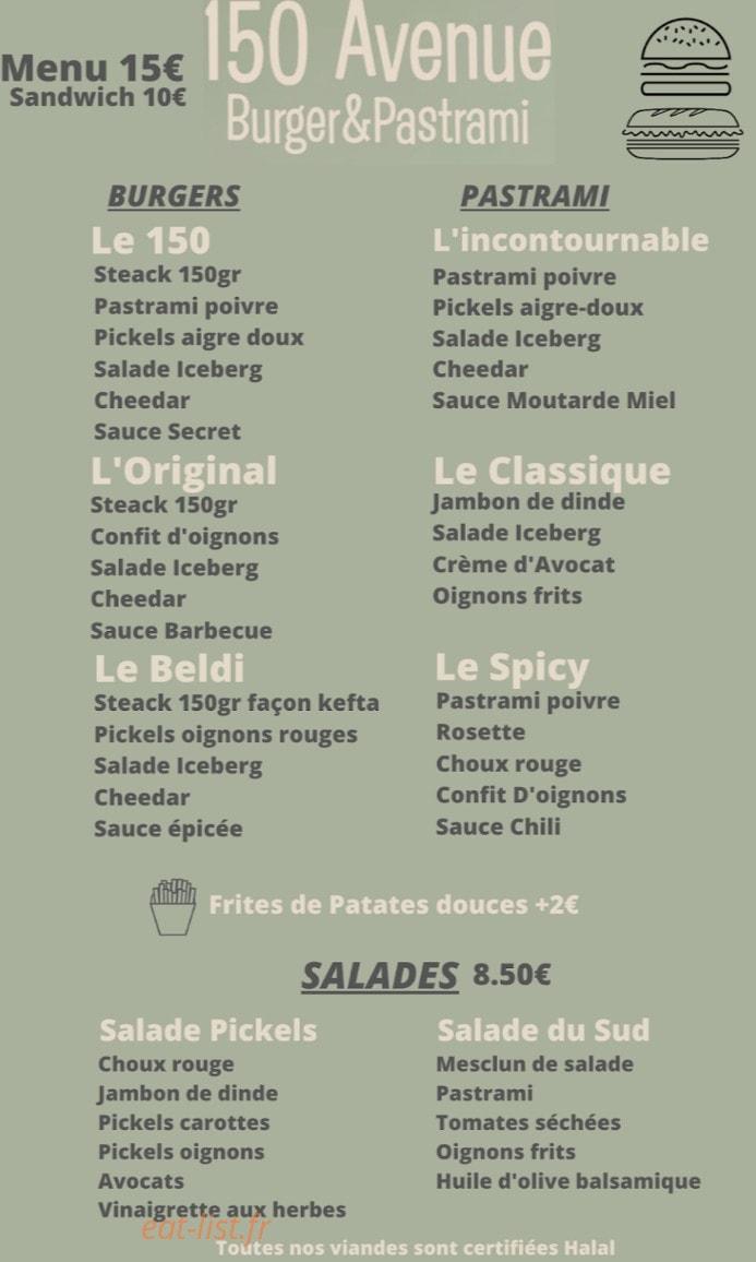 150 Avenue Burger & Pastrami — carte page 2