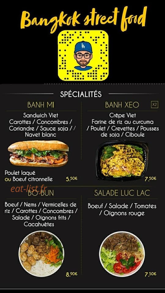 Carte et menu de Bangkok Street Food à Valence — Menu spécialités