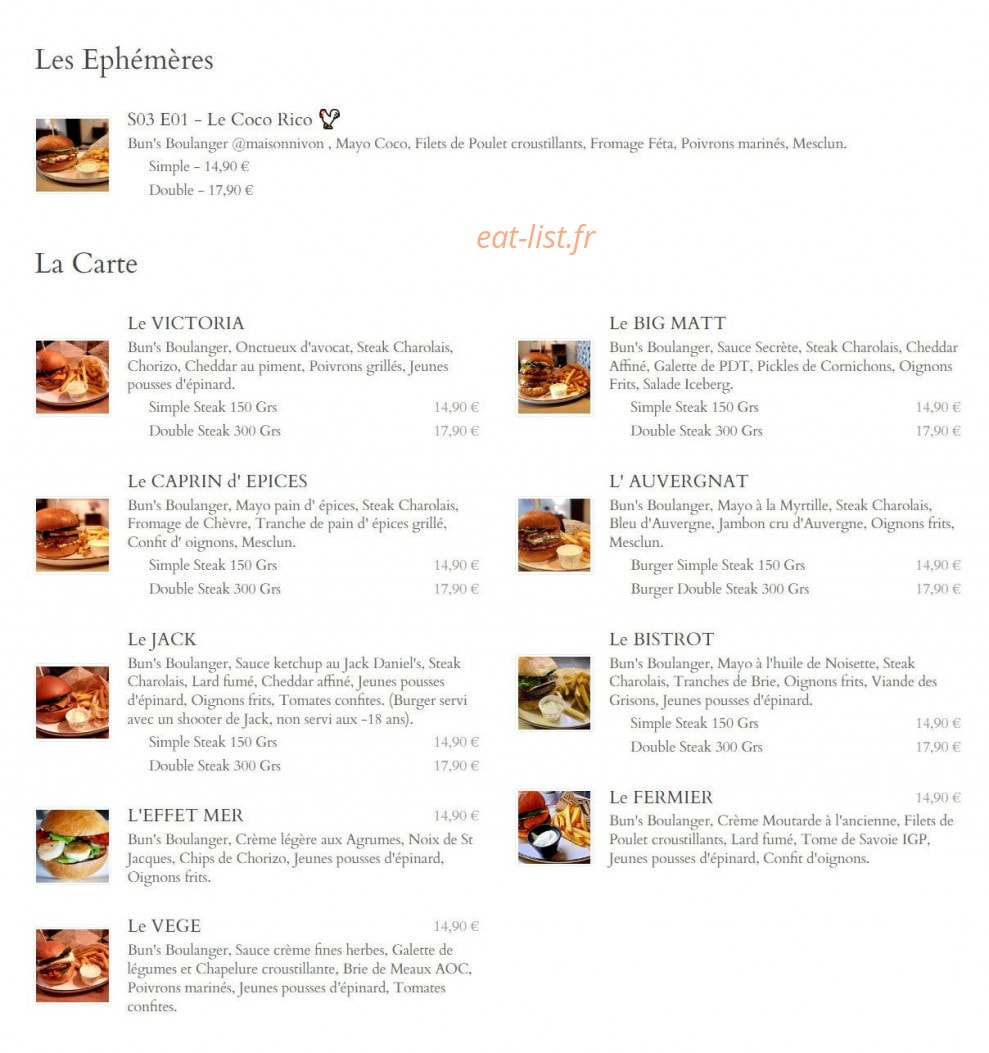 Bistrot Burger — carte page 2