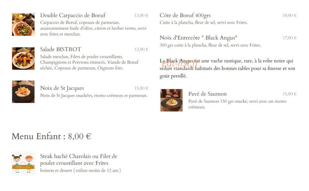 Bistrot Burger — carte page 1