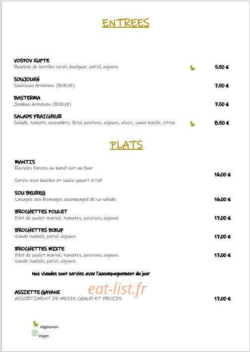 Chez Gayane — carte page 2