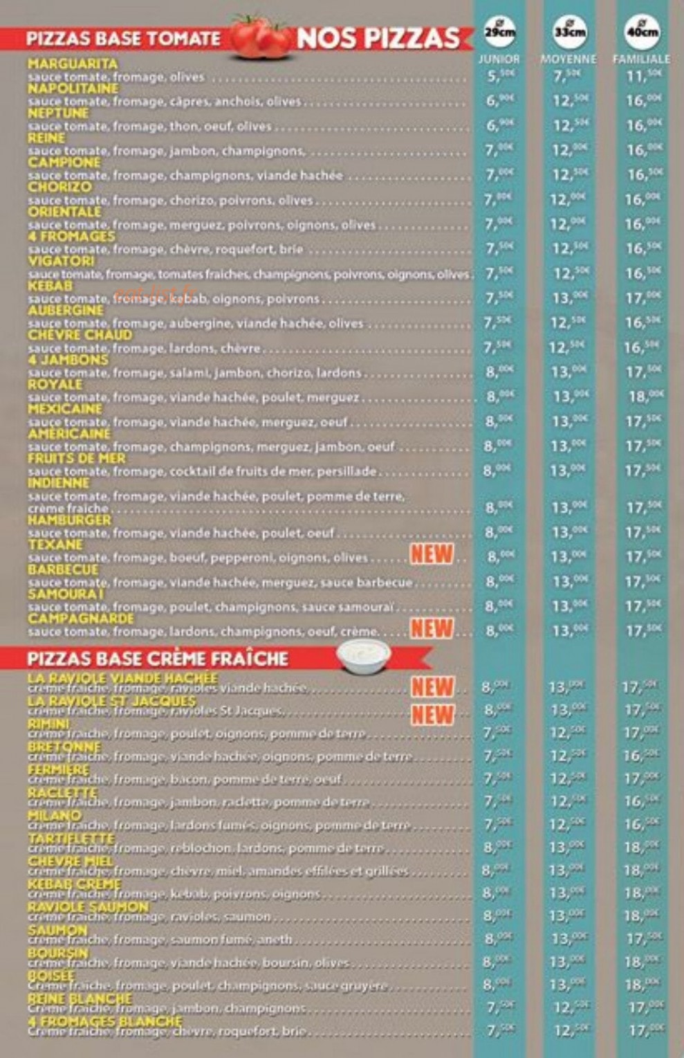 Délice Pizza — carte page 1