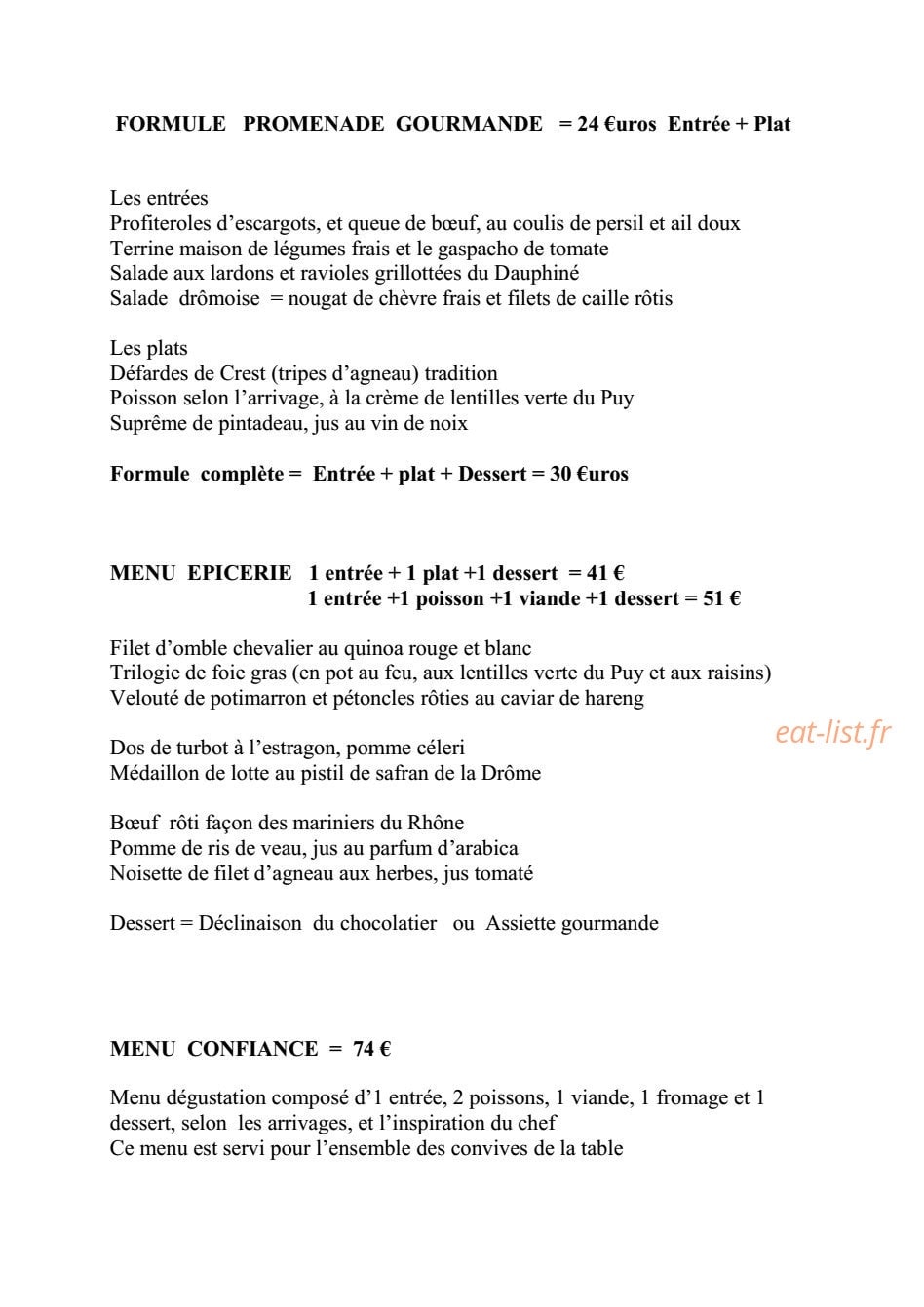 L' Epicerie — carte page 1