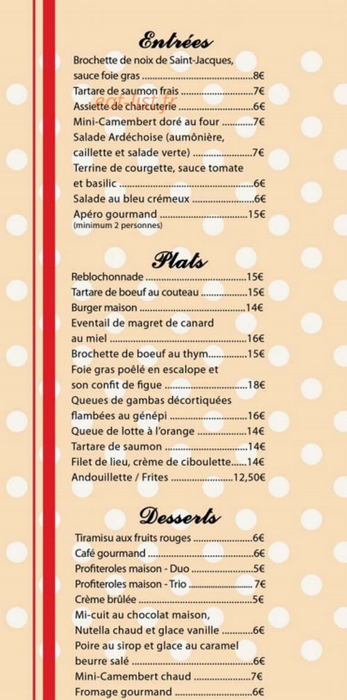 La Cantine — carte page 1
