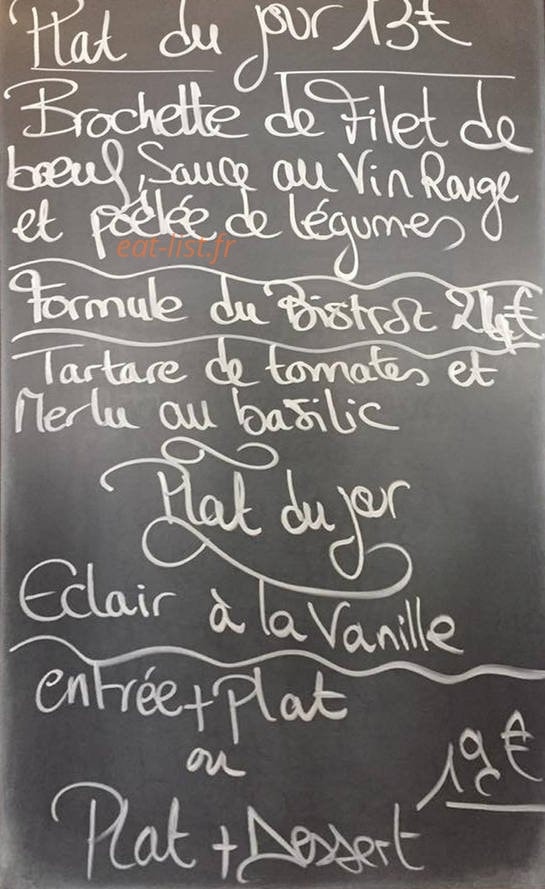 Le bistrot des clercs — carte page 1