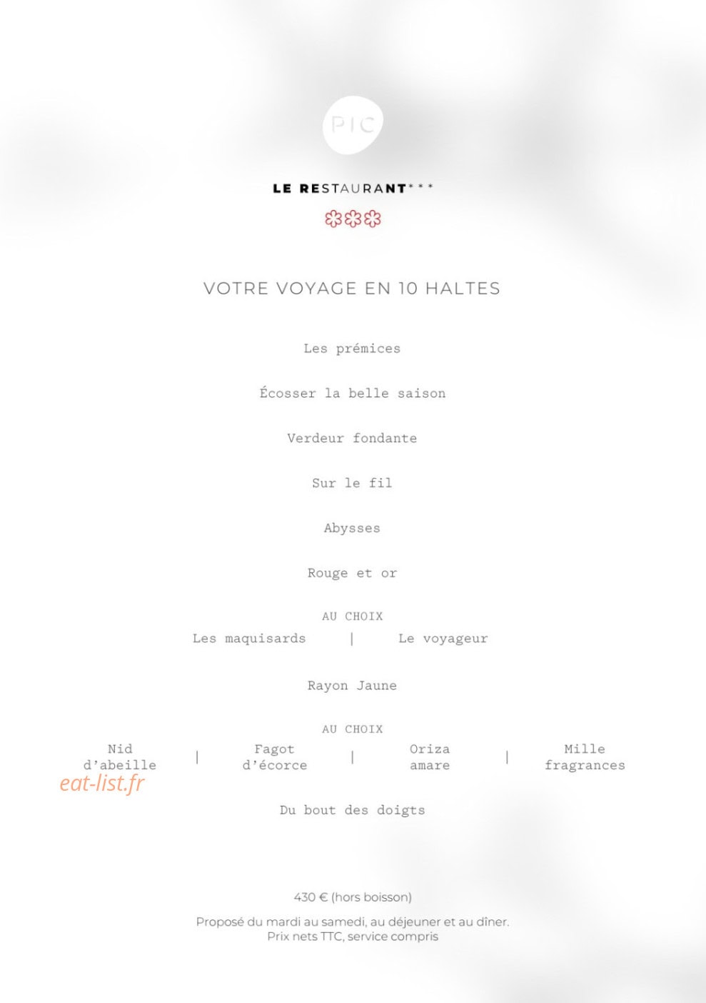 Le Restaurant Pic — carte page 2