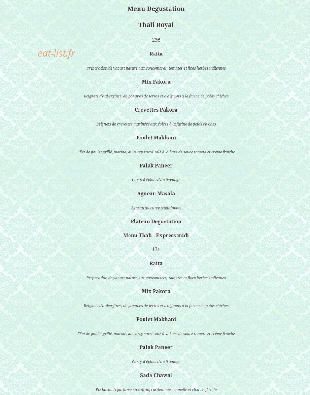 Le Shalimar — carte page 2