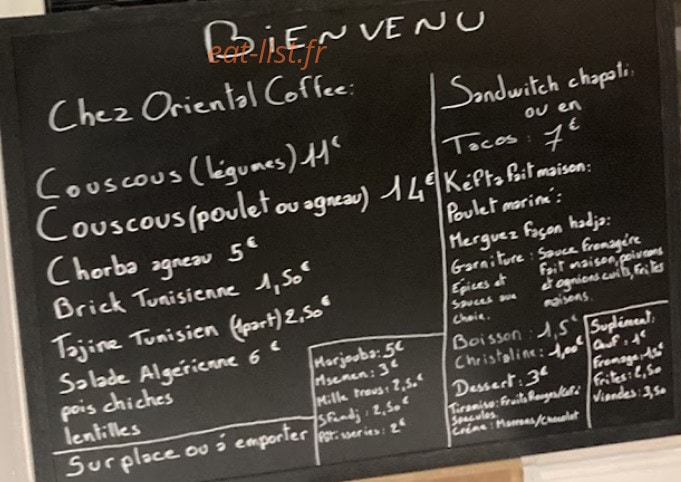 Oriental Coffee — carte page 1