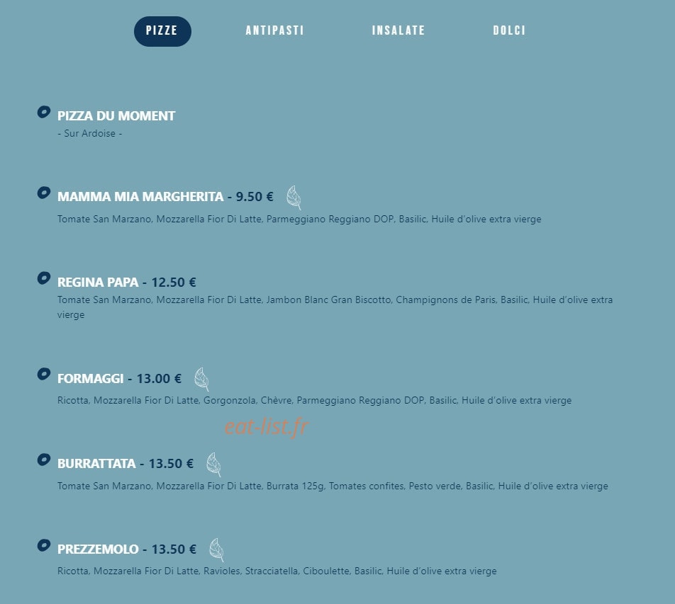 Pisolino Pizzeria — carte page 1