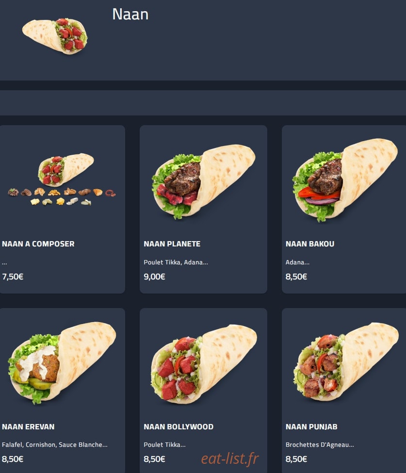Planete Naan Tacos — carte page 3