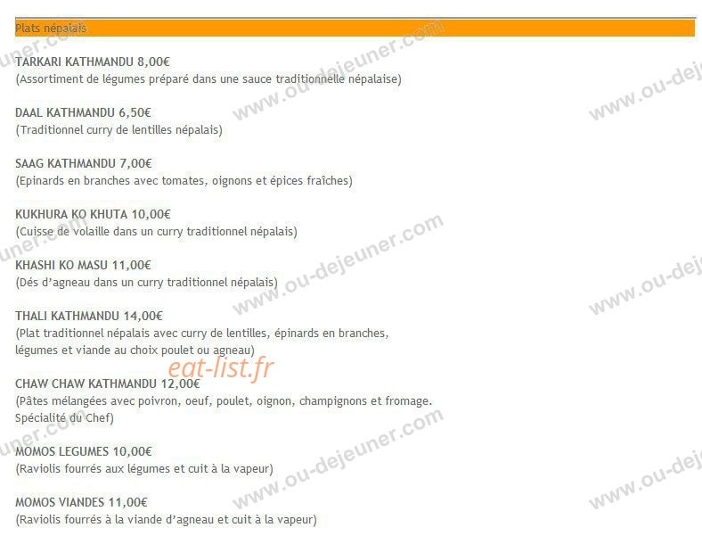 Restaurant Kathmandu — carte page 3