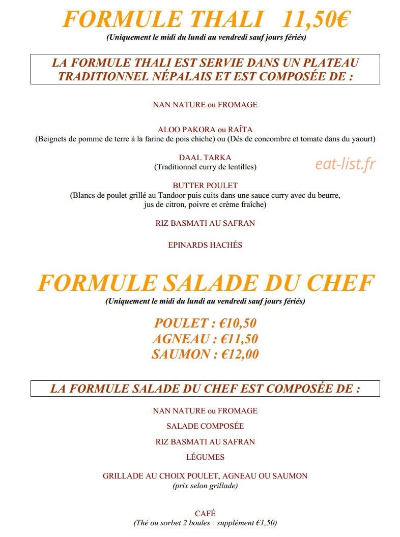 Restaurant Kathmandu — carte page 1
