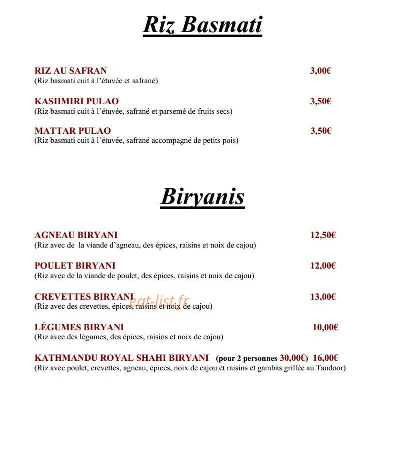 Restaurant Kathmandu — carte page 9