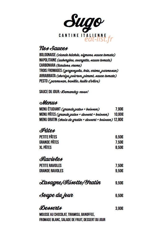 Sugo Cantine Italienne — carte page 1